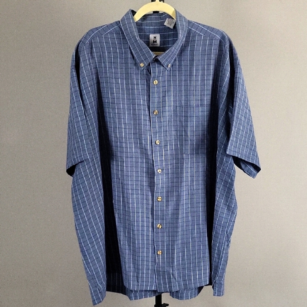 High and Mighty Men's Plaid Button Down Short Sleeve Shirt, Size 3X